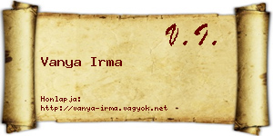 Vanya Irma névjegykártya